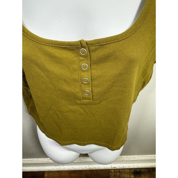 Madewell Green Ribbed Henley High Crop T Shirt Size L - Picture 2 of 7